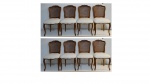 Conjunto de oito cadeiras de madeira nobre, estilo Luis XV, encosto de palhinha e assento estofado. (1 delas no estado). 48 x 42 x 91 cm de altura.