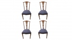 Conjunto de 4 cadeiras inglesas, espaldar com tabela vazada e marcheterie floral. 41 x 41 x 90 cm altura. (No estado).
