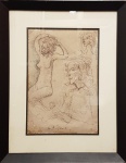 HENRIQUE CAVALLEIRO (1892  1975). Estudo de Cabeças Femininas. Desenho a sanguínea. Assinado e datado embaixo à direita: H. Cavalleiro / Junho -1969. Pode ser autenticado pela familia. Med. 31 x 22 cm e com moldura: 48 x 38 cm.