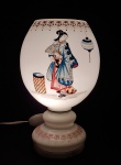 Antiga luminária de mesa em Opalina europeia decoração chinoiserie. Funcionando. Med. 28 cm.