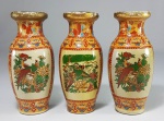 Satsuma - 3 pequenos vasos miniatura em porcelana japonesa. Med 10 cm.