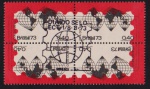 Brasil 1973 - Dia do selo em quadra com carimbo comemorativo! Valor de catálogo em R$ 100,00.