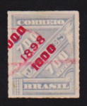 Brasil 1889 - 1.000/700 réis jornal sobretaxado, selo com sobrecarga deslocada! Valor de catálogo do selo normal é R$ 90,00!