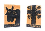 Conjunto de matrizes do grande artista J. Borges - Peças em madeira assinada. - Medidas: 10 x 7 cm cada peça. - Arte popular