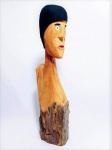 Mestre Petrônio - Arte popular / Totem com cabeça / Escultura em madeira / 48 cm / assinada