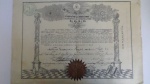 DOCUMENTO - MAÇONARIA, da Grande Ordem do Brasil ao dr. Laudelino Freire, declarando membro da Maçonaria. 1898. Carimbado, selado e assinado por 7.
