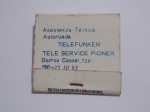 FILUMENIA - ANTIGA CAIXA DE FÓSFOROS DE BOLSO " TELEFUNKEN " ASSISTÊNCIA TÉCNICA