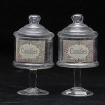 Par de baleiros estilo art deco e em vidro liso com inscrição''candies'', alt: 21cm