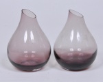 Par de vasos bojudos estilo art deco em vidro artístico lilás alt: 18cm