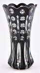 Vaso balaustre estilo art deco, em cristal double black e translucido lapidado em gomos e cabochons, alt. 24cm.