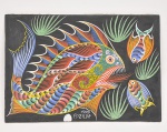 FRANCISCO DA SILVA - "Peixes" Óleo sobre tela assinado na parte inferior central e datado de 1979. Medindo: 65 x 45cm