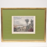 Antiga gravura emoldurada com cena do Rio de Janeiro representando "Nossa Senhora da Glória". Med: 39 x 29cm