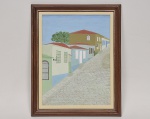 ALVARO SAMUEL MOREIRA - "Paisagem com casarios" - Óleo sobre Eucatex medindo: 43 x 31cm