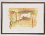 CARLOS LEÃO - Paisagem com casario e igreja - Guache sobre papel tiragem 13/60 assinada no CID e datada de 1985. Med: 68 x 59cm