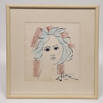 AUGUSTO RODRIGUES  Rosto Feminino, nanquim e crayon sobre papel, assinado no canto inferior direito e datado de 67. Med.: 35x30 cm.