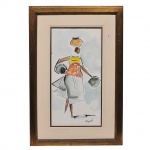 CARYBÉ  Figuras, nanquim e vinil sobre papel, assinado no canto inferior esquerdo. Med.: 47x24 cm.