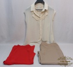 Lote de 3 peças femininas, 2 calças 1 blusa , 100 % poliester .Medidas: calça vermelha GG, calça listrada 48, blusaM.
