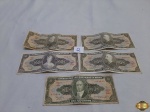 Lote de 5 cédulas de cruzeiros para colecionador.