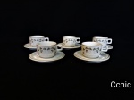Jogo De 5 Xicaras Cafe De Porcelana Schmidt Decorada com Trevos.MEDIDA XICARA DE CAFE 70MLPIRES - 13 CM DE DIAMETRO