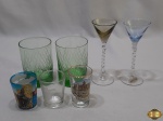 Lote de 5 copos e 2 taças em vidro e cristal, sendo 3 copos de shot, 2 copos de suco e 2 taças de licor.