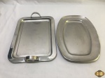 Lote composto de bandeja e travessa retangular em aço inox. Medindo a bandeja 35cm x 25cm.