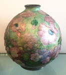 CAMILLE FAURÉ  - Vaso floral esmaltado assinado e localizado Limóges, altura 20 cm.