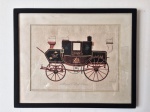 Antiga reprodução Inglesa "Royal Mail Coach" em papel texturizado com moldura em madeira na cor preto e vidro. Dimensões: 28 cm x 34 cm.
