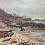 João Batista CASTAGNETO - "Praia de Santa Luzia". Antiga Reprodução de alta qualidade em papel texturizado. Dimensões: 46 cm x 32 cm. Apresenta manchas do tempo. Marinheiro, pintor, desenhista, professor e restaurador nascido na Itália que contribuiu imensamente com os trabalhos relacionados a paisagística brasileira, principalmente da questão marinha, do final do Século XIX.