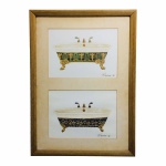Belíssima e rara gravura de banheiras,  possivelmente de origem Européia, emoldurada e envidraçada. Paspatur  com pequenas manchas do tempo. Exemplar assinado e em excelente estado. Dimensões: 47 cm x 34 cm.