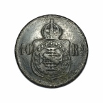 Antiga moeda de cobre no valor de "40 Réis" de 1873. 