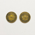 Duas moedas de 1000 Réis de 1939. Presença de marcas do tempo.
