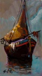 Alexandre Washington - Quadro óleo sobre eucatex, barco 16x30cm com moldura