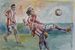 Leonardo Filho - aquarela 30x40cm jogo de futebol com moldura