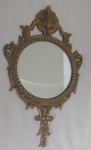 Espelho de mão em metal  bronze - Diâmetro: 12 cm e Altura :30 cm