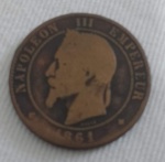 Moeda  de Bronze - França - 1861 - Napoleão III
