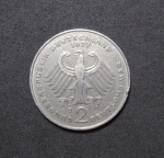 moeda da Alemanha, a mais RARA da serie,  2 marcos de 1977 - D, comemorativa Theodor heuss. Estimada R$ 60,00