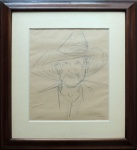 RAIMUNDO CELA, Homem com chapéu - desenho a lápis - 42x36 cm - acid