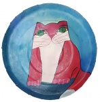 ALDEMIR MARTINS, Gato vermelho - Acrílica sobre tampa de papelão - 36 cm de diâmetro - Assinatura no centro -  Com documento de autenticidade