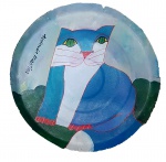 ALDEMIR MARTINS, Gato azul - Acrílica sobre tampa de papelão - 36 cm de diâmetro - ACSE -  Com documento de autenticidade