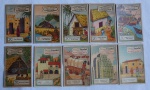 DEZ ESTAMPAS DE EUCALOL - Habitações - Eucalol foi uma empresa de produtos de higiene pessoal brasileira, fundada no Rio de Janeiro pelos irmãos alemães Paulo e Ricardo Stern. Era mais conhecida por seu sabonete que, feito de eucalipto e apresentando uma coloração verde, causou no público da época certo estranhamento. Isso fez com que os empresários resolvessem inovar e lançar no mercado estampas colecionáveis junto ao sabonete, prática que se tornou um grande sucesso entre os consumidores.As inesquecíveis estampas acompanhavam as embalagens do sabonete Eucalol, circulando no Rio de Janeiro por três décadas, entre 1930 e 1960. Impressas em cartão formato 6x9, apresentavam na frente desenhos com temas variados e no verso um texto explicativo. Elas participavam do cotidiano de crianças e adolescente que privilegiavam as figurinhas instrutivas, que ao longo de 54 temas, conduziam-nos por viagens imaginárias entre animais pré-históricos, peixes das profundezas oceânicas, índios do Brasil e episódios da história brasileira.