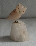 Estatueta de Coruja em cristal e quartzo rosa, pedra brasileira - alt. 14cm