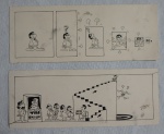 Desenho nanquim sobre cartão, ilustração  - assinado - Autor não identificado - total 2 peças. Med. 10cm x 26cm.