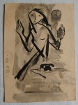 ANONYMOUS - Desenho de aguada com nanquim sobre papel Cartão. Med.21 x 29cm