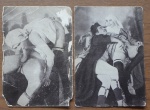 Par de antigas gravuras pornográfica em cartão - preto e branco - no estado - med. 9 x 12cm