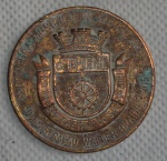 Medalha - Anverso - Ao Centro Brasão da Prefeitura Municipal de São caetano com flâmula abaixo com a inscrição 24-10-1948 São Caetano do Sul 28-7-1877 - Nas bordas inscrição Administração Walter Braido - Diam. 45mm