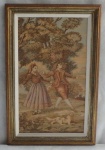 Lindo Quadro de Gobelin Frances : Retrata cena de fidalgos em jardim palaciano. Medidas 35 x 54 cm, com Moldura.