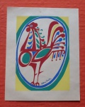ALDEMIR MARTINS - Serigrafia Original - Galo - assinado na chapa CID - Med. 40cm x 50cm - " A Serigrafia Original foi criada especialmente  para a Ames Campany pelo famoso artista Aldemir Martins" O Artista nasceu em Ingazeira, ceará, em 1922 - Desenhista, gravador e pintor.Obteve o 3.º lugar no Salão dos 19 (1949 - São Paulo).Em 1950 passou a lecionar gravura em metal no Museu de Arte (São Paulo).Participou da I à IV Bienal de São Paulo (entre 151 e 1961/prêmio Olivia Guedes Penteado, Nadir Figueiredo e Museu de Arte do Rio de Janeiro em 1951, 1953 e 1957, prêmio de melhor desenhista nacional em 1955, sala especiai em 1961).I ao VI e VIII Salão Nacional de Arte Moderna (entre 1952 e 1959/certificado de isenção de juri em 1953 e prêmio de viagem ao país em 1957 e de viagem ao estrangeiro em 1959). III,IV e VII Salão Paulista de Arte Moderna (entre 1954 e 1958/prêmio de aquisição em 1954, pequena medalha de ouro em 1955 e Prêmio de viagem ao pais em 1958) .V Salão Baiano de Belas Artes (1955/medalha de ouro).XXVIII Bienal de Veneza (1956/prêmio de desenho).XXI Salão  Municipal de Belas Artes de Belo Horizonte (1966/artista convidado).Participando também das mostras:Arte Moderna do Brasil (Buenos Aires, Rosário, Santiago do Chile e Lima, 1957).Oito Artistas do Museu de Arte da Universidade do Ceará ( Museu de Arte Moderna da Bahia, 1963).Arte Brasileira Atual (cidades da Europa, 1965).Quinze artistas Cearenses (Crato, 1966)II Salão Internacional de Galerias - Piloto (Lausanne, 1966).Arte da América Latina Desde a Independência (Cidade dos EUA, 1966).Exposições Individuais:No museu de Arte Moderna da Bahia (1960) e na Galeria Banino (GB 1960, 1966, 1967, garantindo-lhe a segunda inclusão no V Resumo de Arte do Jornal do Brasil, Museu de Arte Moderna do Rio de Janeiro - 1967).Tem executado capas e ilustrações para obras literárias sendo premiado em 1959, para uma capa de sua autoria. Seus desenhos tem sido aproveitados como padrões de tecidos e de decorações de utensílios domésticos.Tem obras no Museu Nacional de Belas Artes (Rio de Janeiro) Museu de Arte Moderna do Rio de Janeiro e de São Paulo, Bahia e New York e Pinacoteca do Estado de São paulo, entre outras. 