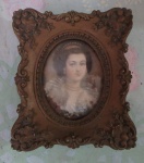 Quadrinho portrair jeune fille honoré fragonard, com gravura de dana período império. méd.13,5 x 11,5cm