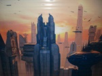 Grande Painel com cenário da cidade futurista de "Coruscan" do filme Star Wars (135X180cm). Obs:. Esse material não tem como ser enviado pelo correio.