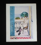 GRAVURA - REPRODUÇÃO DO QUADRO DE HENRI MATISSE - MULHER COM SOMBRINHA VERDE NA VARANDA 1918/1919. MED. 31CM X 38CM